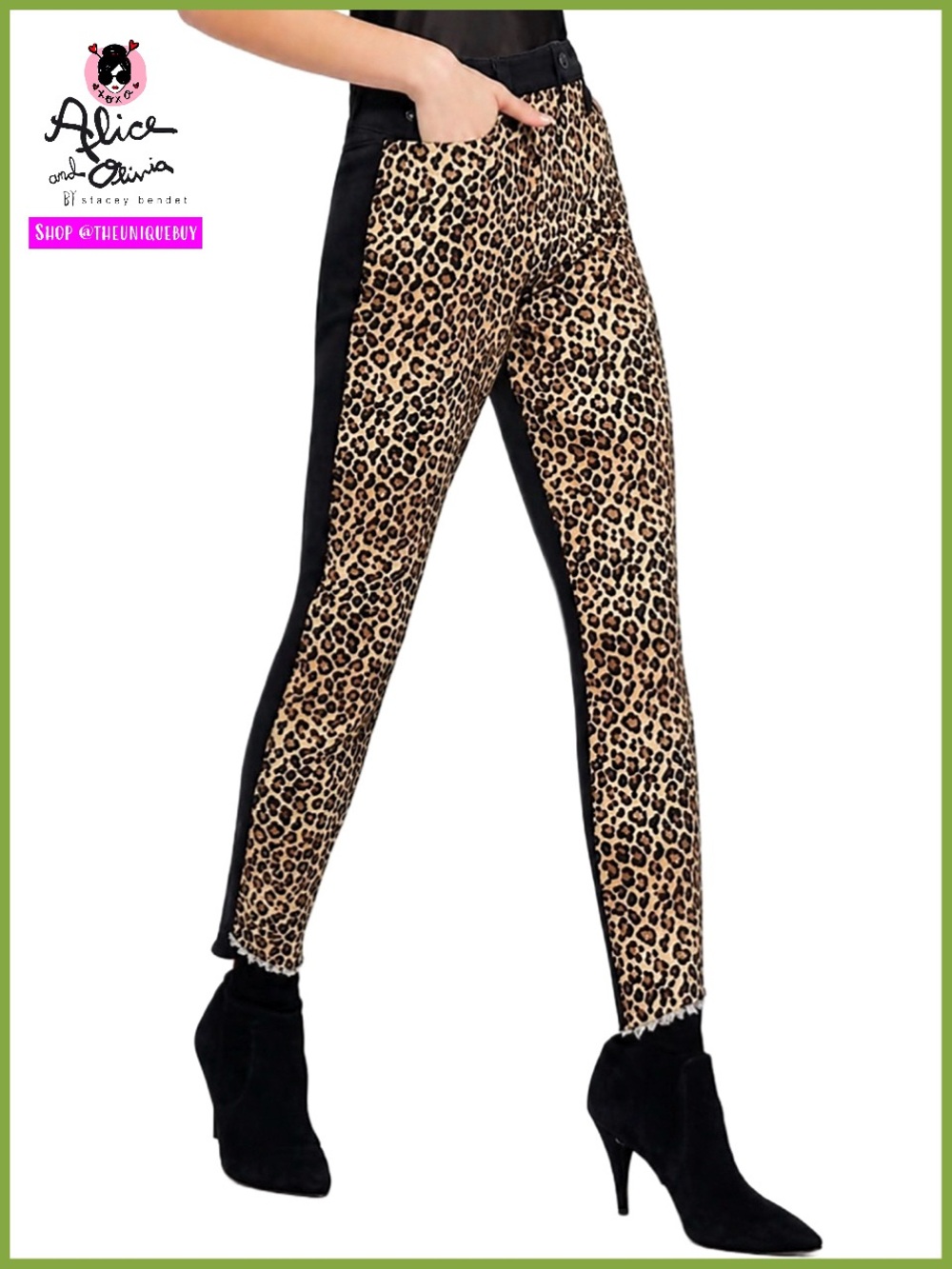 Alice + Olivia Leopard Black Cropped Skinny Denim Jeans Pant